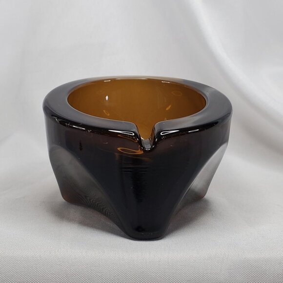 VTG Viking Art Glass Orb Ashtray Root Beer MCM Design - 4 Inches **READ** - Picture 2 of 13